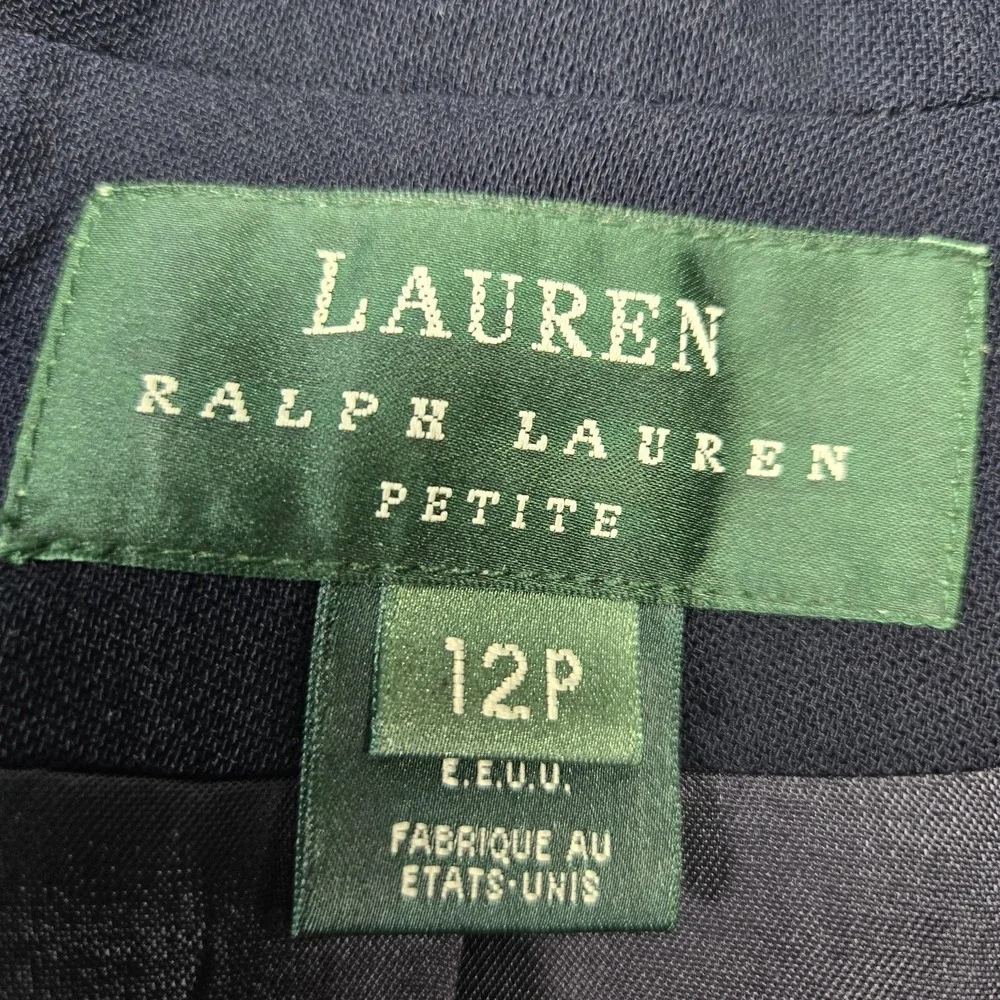 Lauren Ralph Lauren Blazer Womens 12P Petite Blue Wool‎ Three-Button Jacket